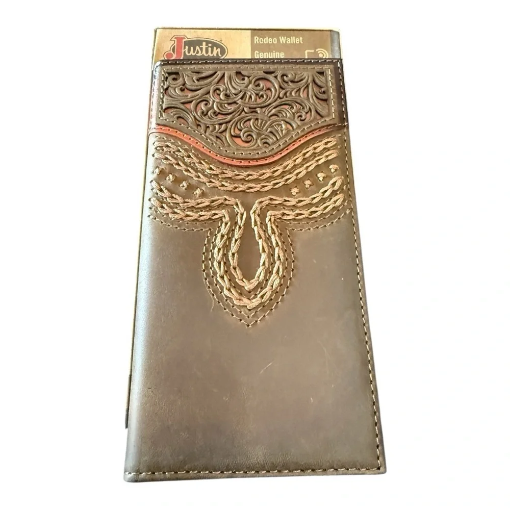 Justin Genuine Leather Rodeo Wallet – Brown with Tooled Accent